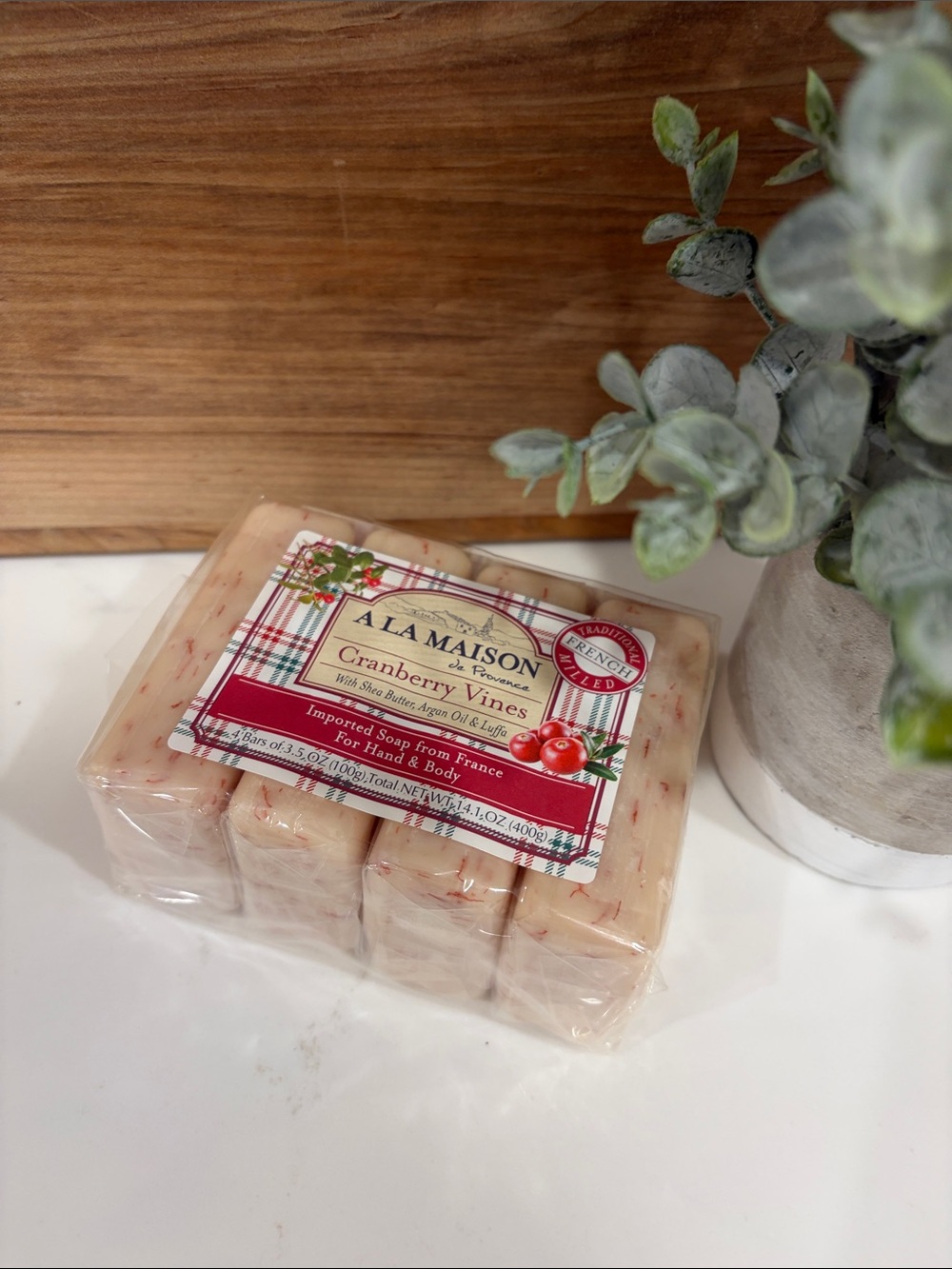 Cranberry Vines Hand & Body Soap - Cream with Red Accents